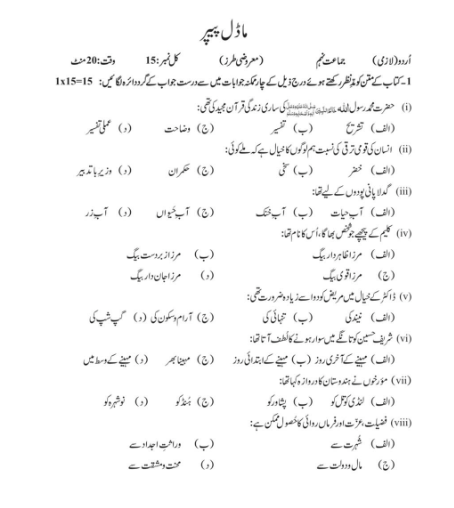9th Class Urdu Smart Syllabus